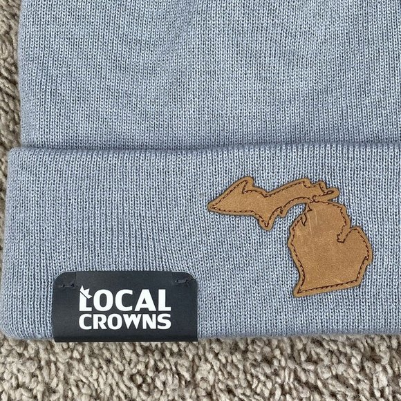 Michigan Local Crowns Beanie LCR Statement Patch Gray Cuffed Knit Hat OSFA NWT - Picture 2 of 4